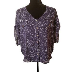 Quintessential | Navy/White Sheer Button-Up Top